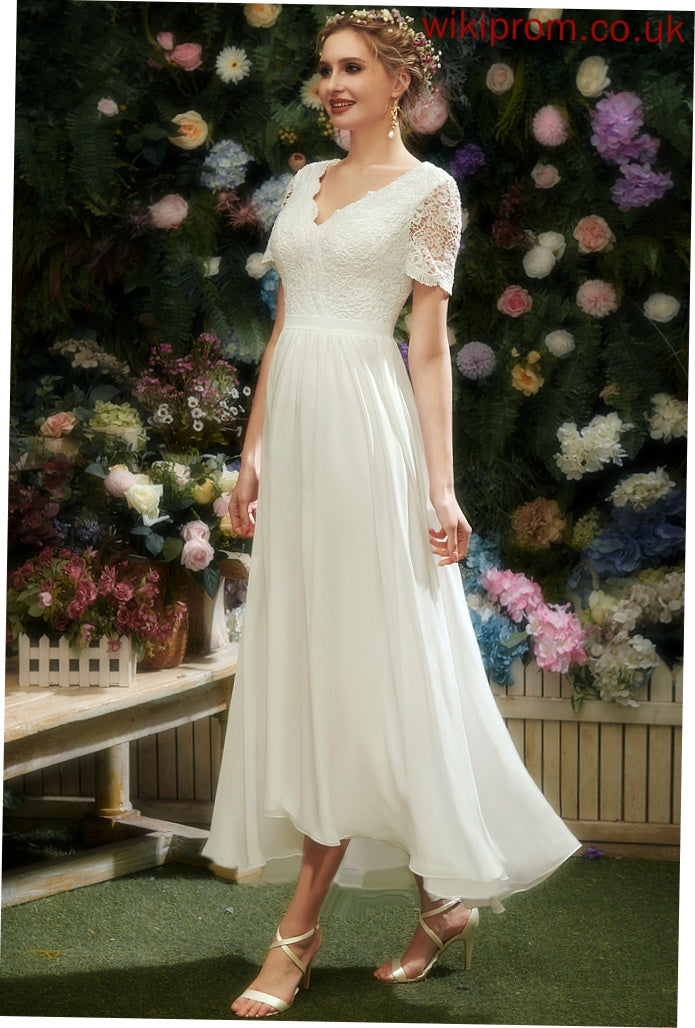 Chiffon Lace Asymmetrical Dress V-neck Wedding A-Line With Wedding Dresses Hillary