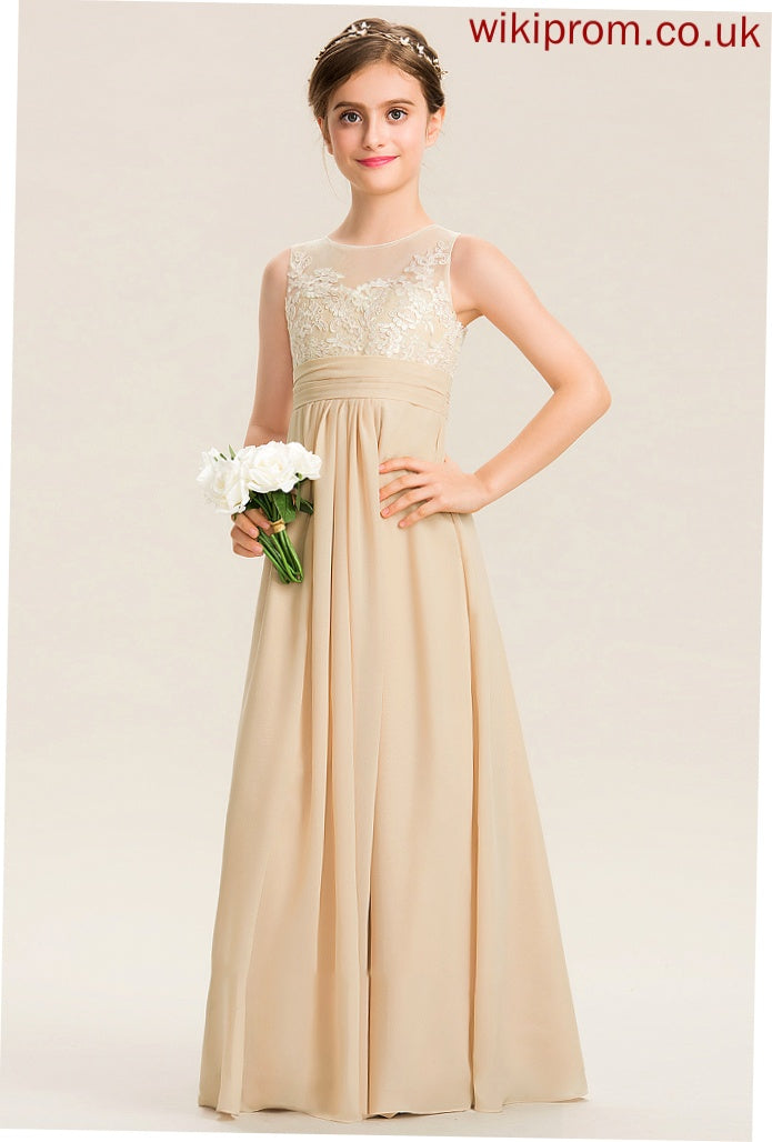 Lace Eliana A-Line Floor-Length Junior Bridesmaid Dresses Scoop Chiffon Neck