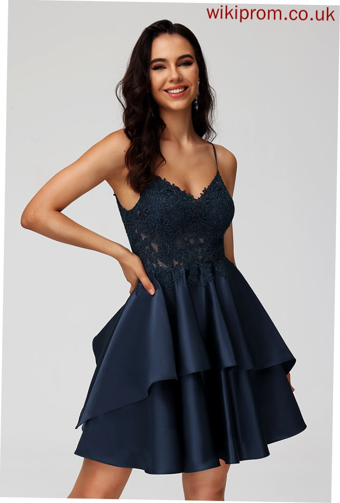 Short/Mini Homecoming Dresses Lace With Satin A-Line Homecoming Dress V-neck Joslyn