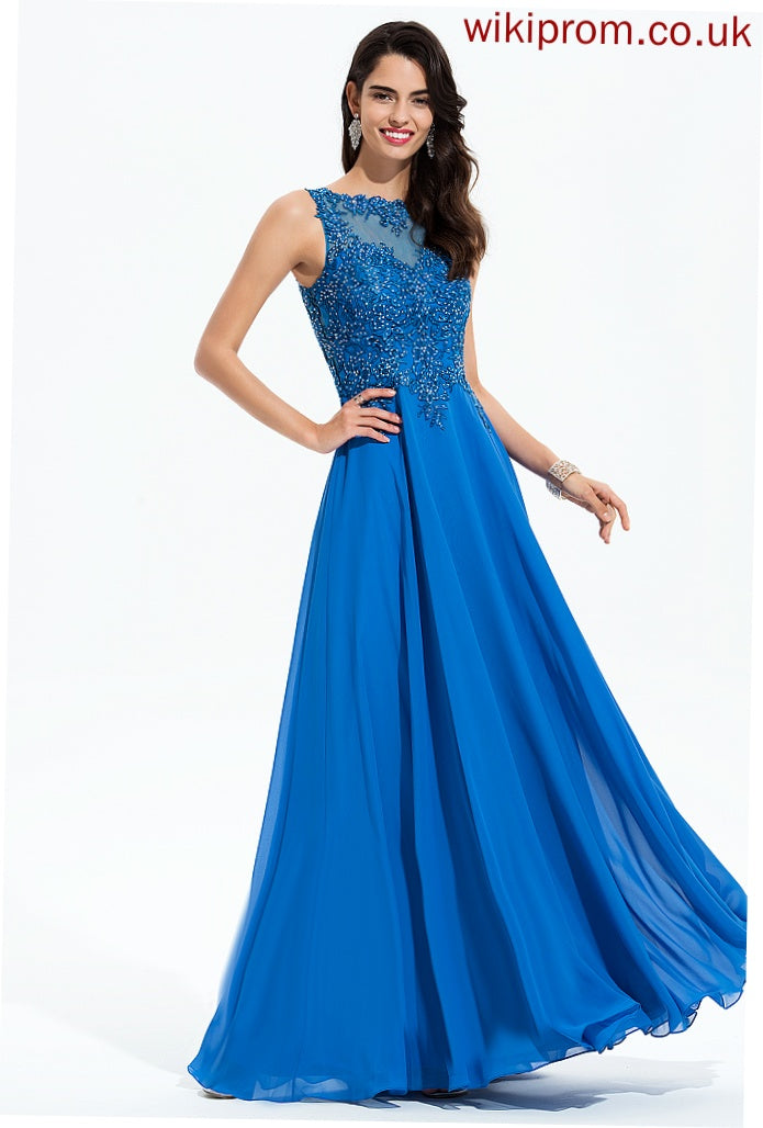 Floor-Length A-Line With Jaylynn Prom Dresses Chiffon Scoop Sequins Beading