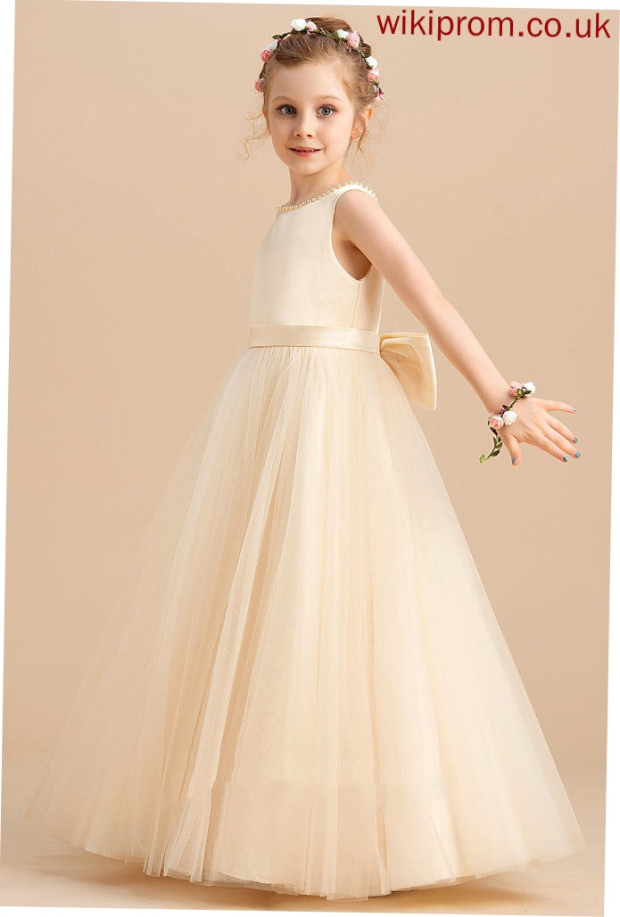 '- With Sleeveless Dress Ball-Gown/Princess Flower Girl Dresses Beading/Bow(s) Scoop Neck Sherlyn Girl Satin/Tulle Flower Floor-length