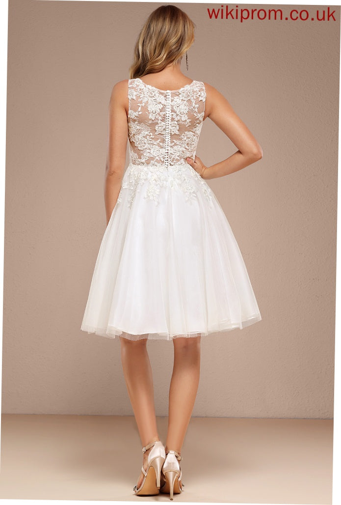 Wedding Dresses A-Line Dress Boat Lace With Knee-Length Neck Tulle Emelia Wedding Sequins