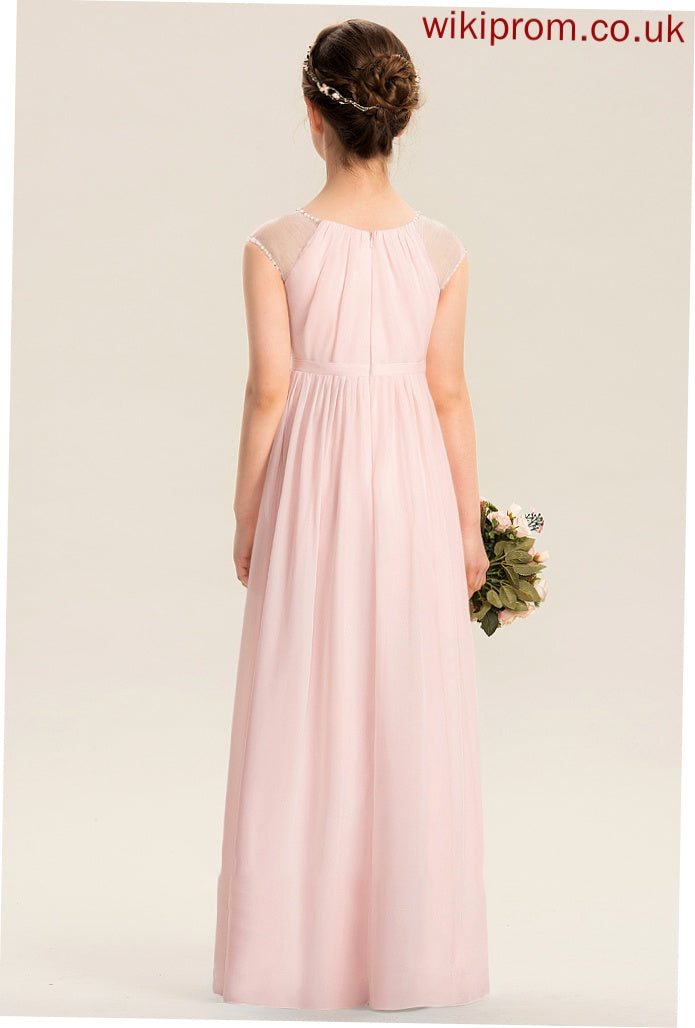 Sequins Floor-Length Neck A-Line Chiffon Beading Junior Bridesmaid Dresses Scoop Katelyn With