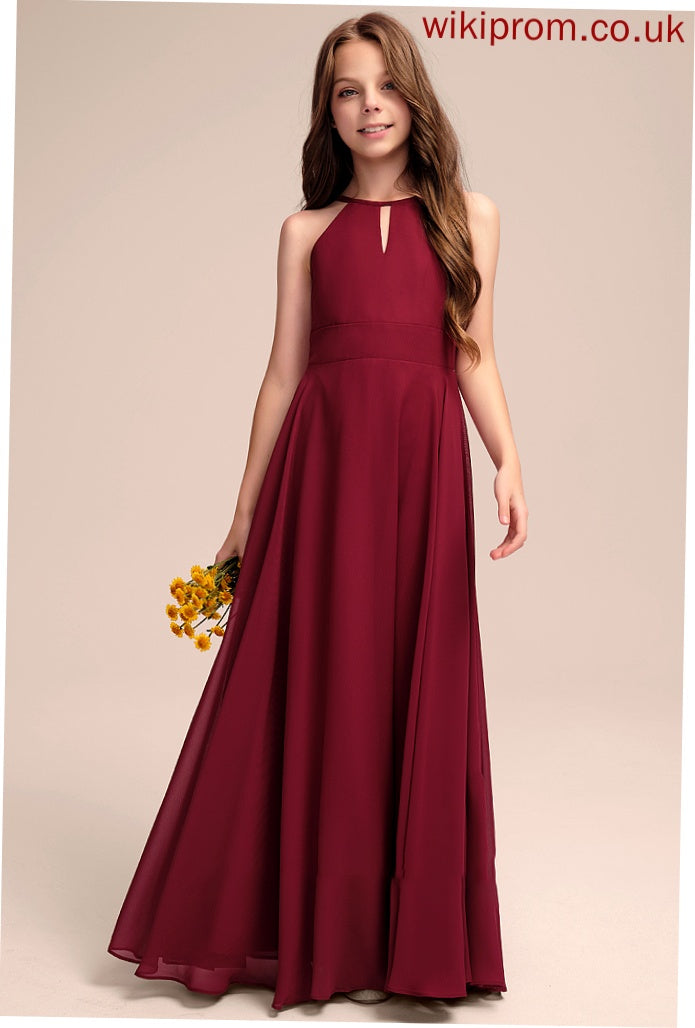 Junior Bridesmaid Dresses Chiffon Scoop A-Line Norma Floor-Length Neck