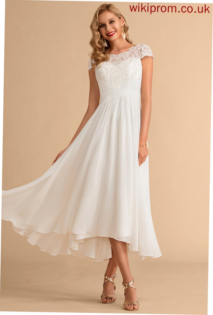 Lace Scoop Dress Neck Chiffon A-Line Alina Asymmetrical Wedding Wedding Dresses