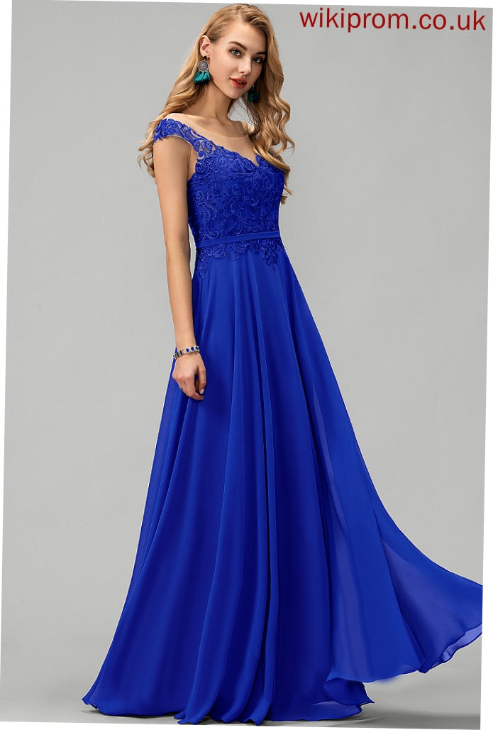 A-Line Prom Dresses Scoop Floor-Length Chiffon Sequins Haley With