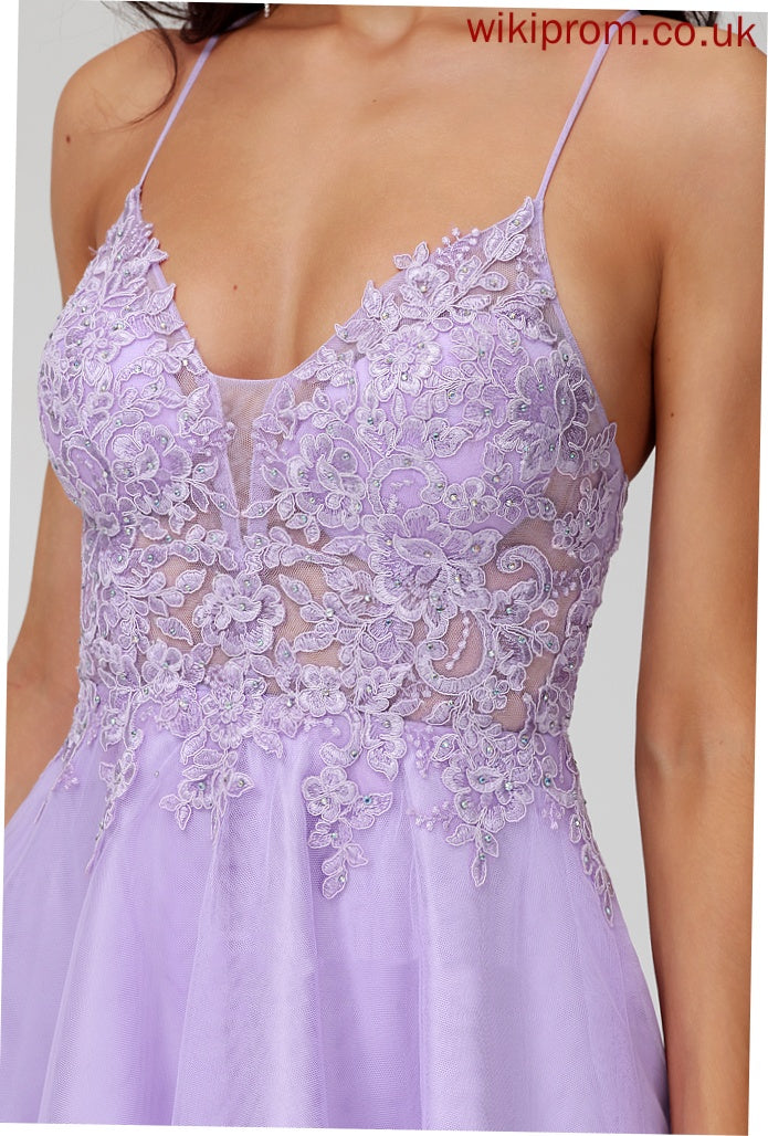 Tulle Homecoming Beading Dress With Homecoming Dresses A-Line Setlla Short/Mini Lace V-neck