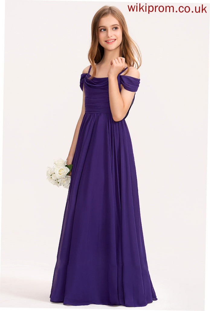 Off-the-Shoulder A-Line Junior Bridesmaid Dresses Chiffon Hilda Ruffle Floor-Length With