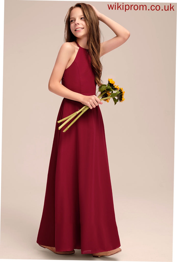 Floor-Length Neck Scoop Tabitha Chiffon Junior Bridesmaid Dresses A-Line