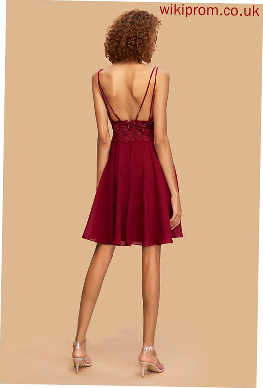 Lace Dress V-neck A-Line Short/Mini Homecoming With Homecoming Dresses Carlee Sequins Chiffon