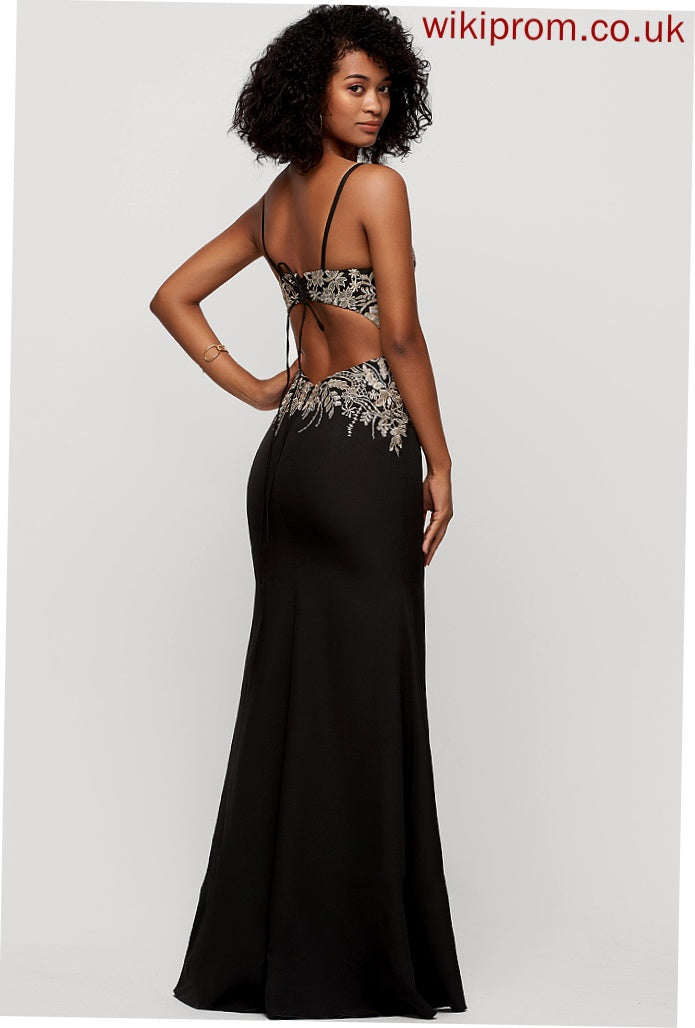 Stretch Sequins Prom Dresses Floor-Length With Front Trumpet/Mermaid V-neck Elsie Split Crepe