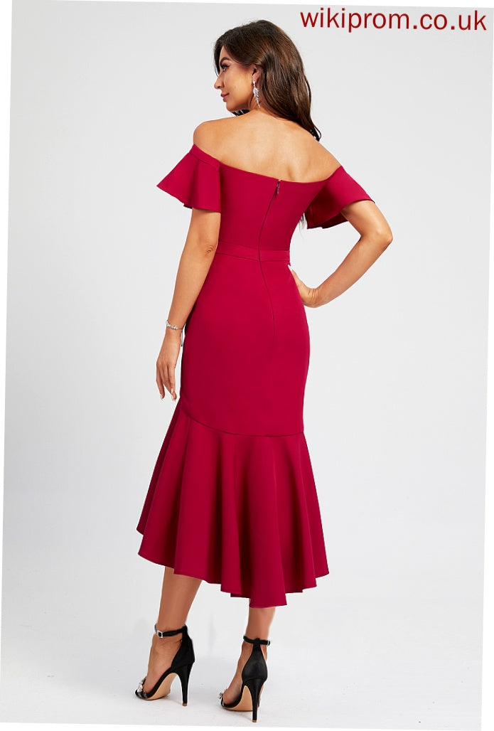 Cocktail Dresses With Cocktail Ruffle Asymmetrical Crepe Hayley Trumpet/Mermaid Off-the-Shoulder Stretch Dress