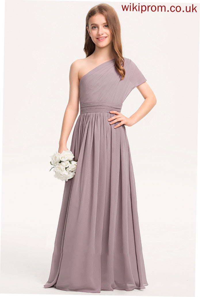 Floor-Length Chiffon With Ruffle Junior Bridesmaid Dresses Jamya A-Line One-Shoulder