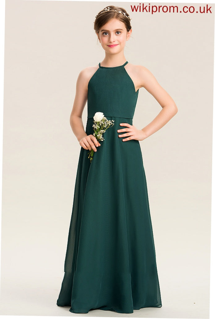 A-Line Chiffon Floor-Length Neck Gertie Scoop Junior Bridesmaid Dresses