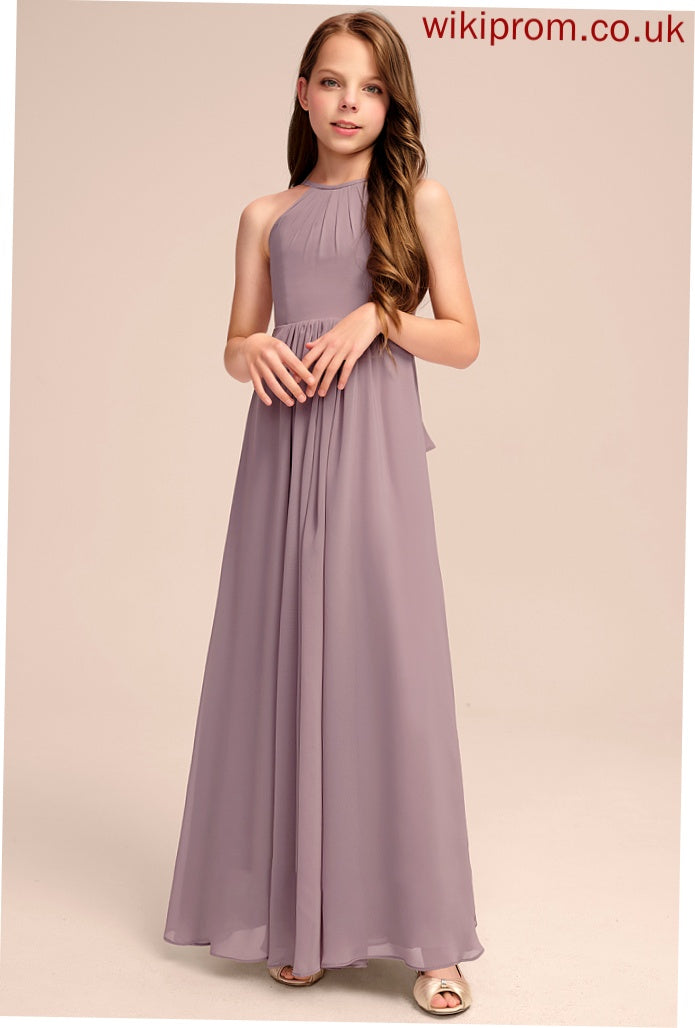 Cascading Floor-Length Neck Chiffon Taylor Scoop Ruffles With Junior Bridesmaid Dresses A-Line