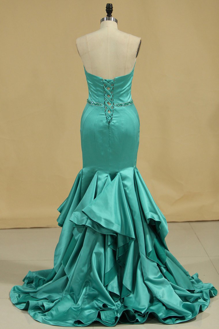 New Arrival Sweetheart Prom Dresses Mermaid Beaded Waistband Satin