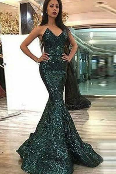 Sweetheart Mermaid Green Long Prom Dresses Strapless Sleeveless Evening SWK14182