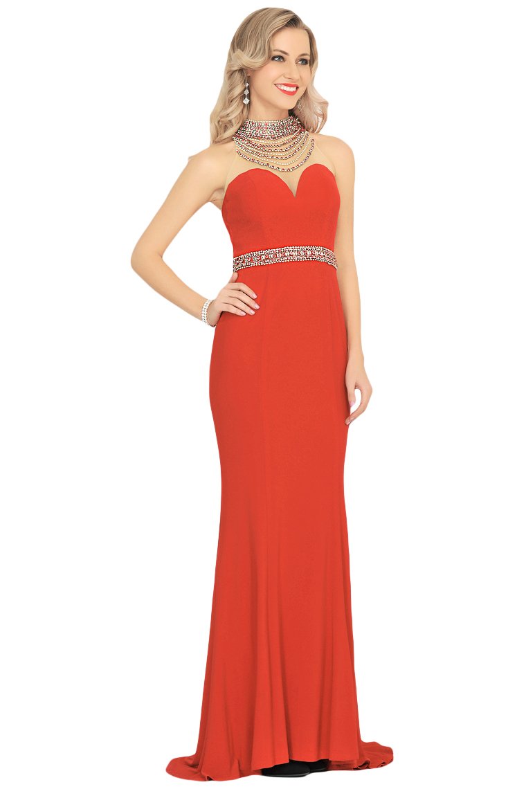 Prom Dresses Mermaid High Neck Spandex With Beading Sweep Train