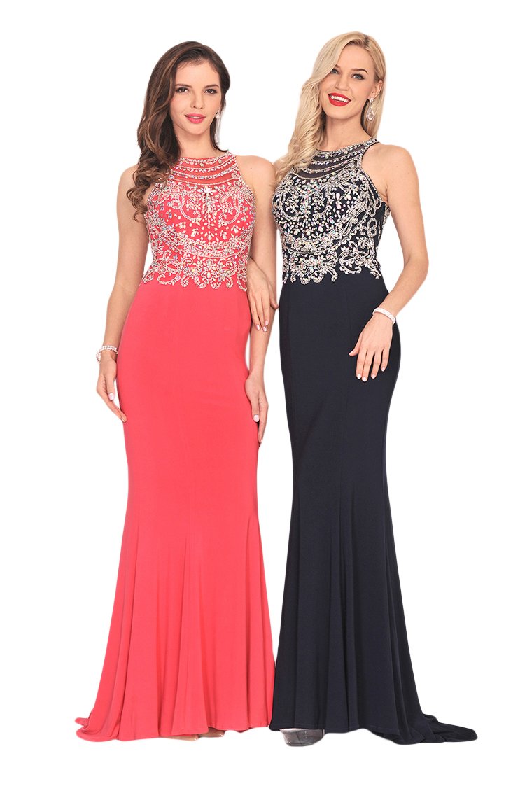 Spandex Scoop With Beading Prom Dresses Mermaid Sweep Train