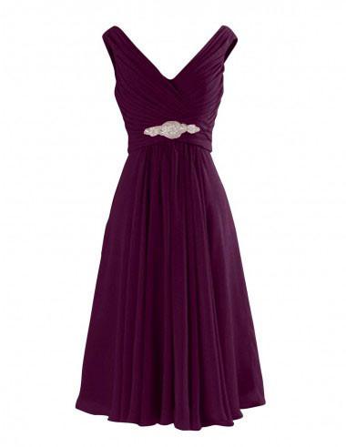 Simple-dress V Neck A-Line Knee Length Chiffon Bridesmaid Dresses WK477