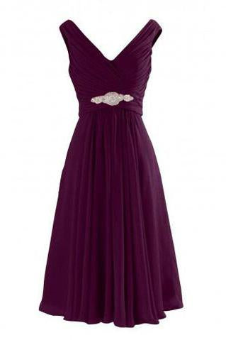 Simple-dress V Neck A-Line Knee Length Chiffon Bridesmaid Dresses WK477