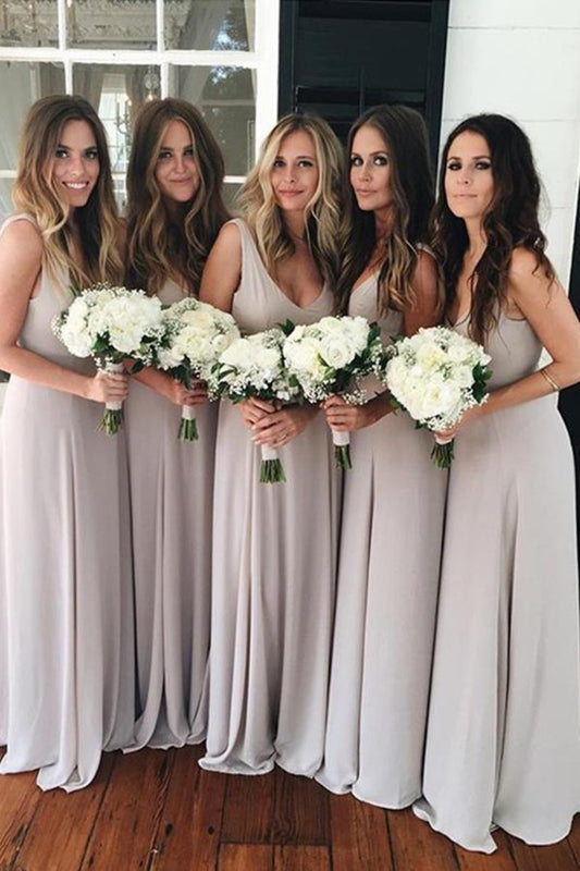 Simple Elegant Long A-Line Chiffon Open Back Bridesmaid Dresses Bridesmaid Gowns