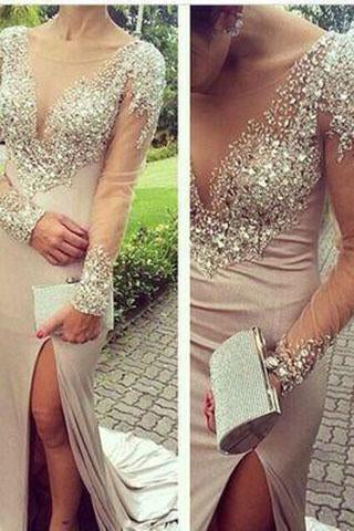 Beading Mermaid Sexy Real Made Prom Dresses Long Evening Dresses Prom Dresses On Sale L08