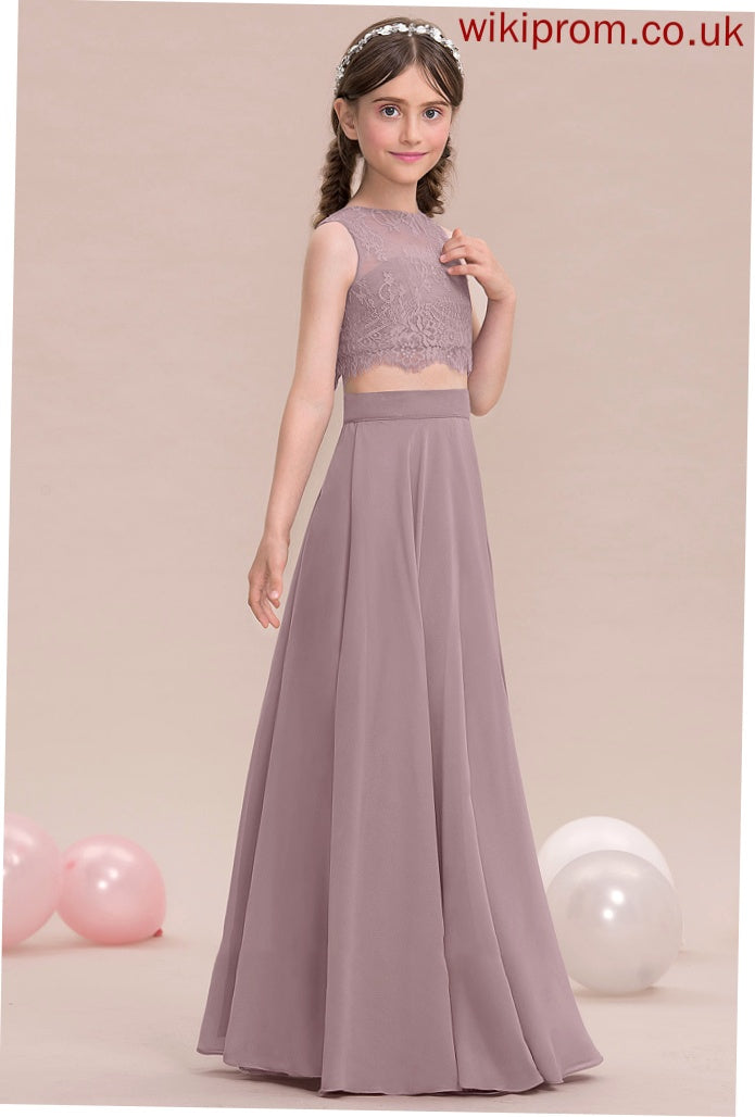 Neck Scoop Chiffon Mikaela Floor-Length A-Line Junior Bridesmaid Dresses