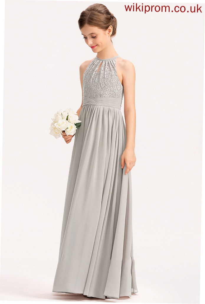 Chiffon Junior Bridesmaid Dresses Katherine With Scoop A-Line Neck Floor-Length Ruffle Lace