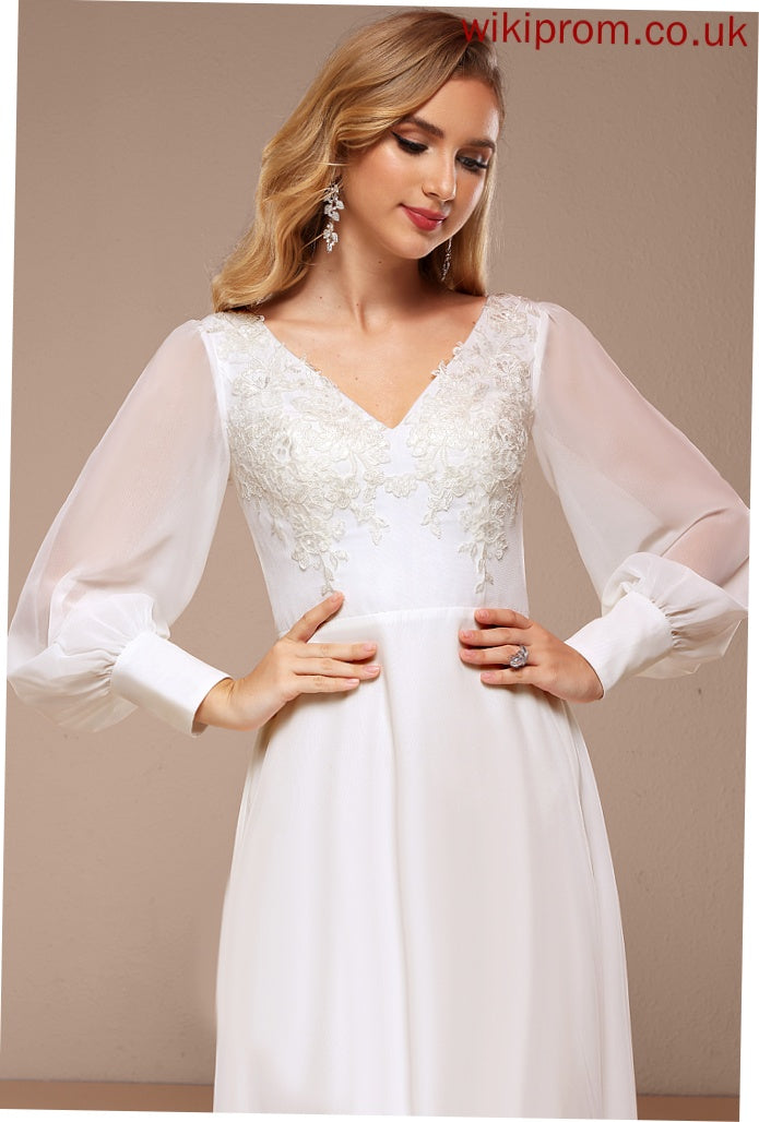 Chiffon Lace Sequins A-Line With Dress Wedding Carly Floor-Length Wedding Dresses V-neck