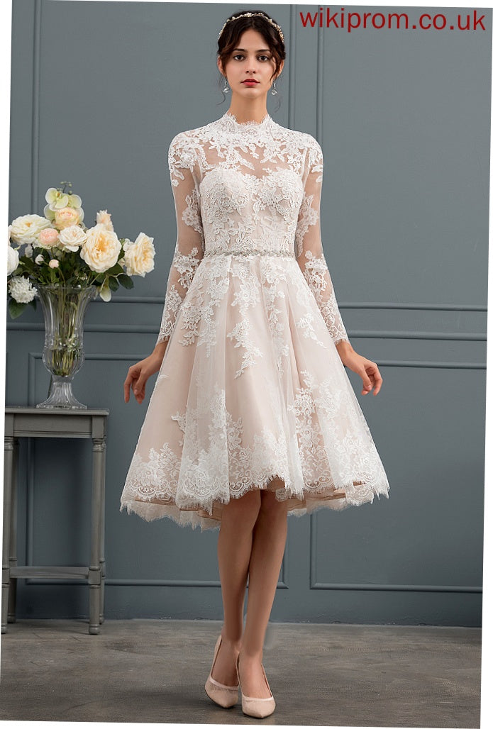 Knee-Length Thea Lace Illusion A-Line Wedding Dresses Tulle Wedding Dress