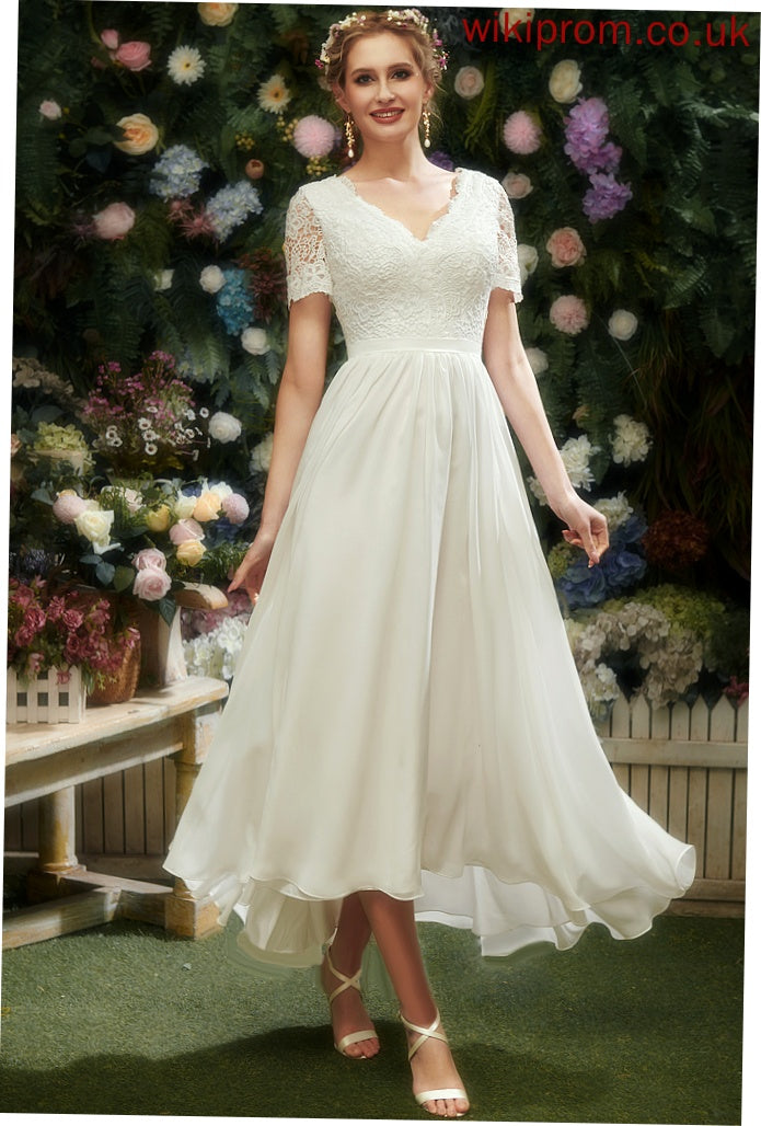 Chiffon Lace Asymmetrical Dress V-neck Wedding A-Line With Wedding Dresses Hillary