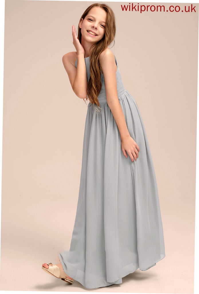 Scoop Neck Ruffle With Floor-Length Chiffon Junior Bridesmaid Dresses Malia A-Line