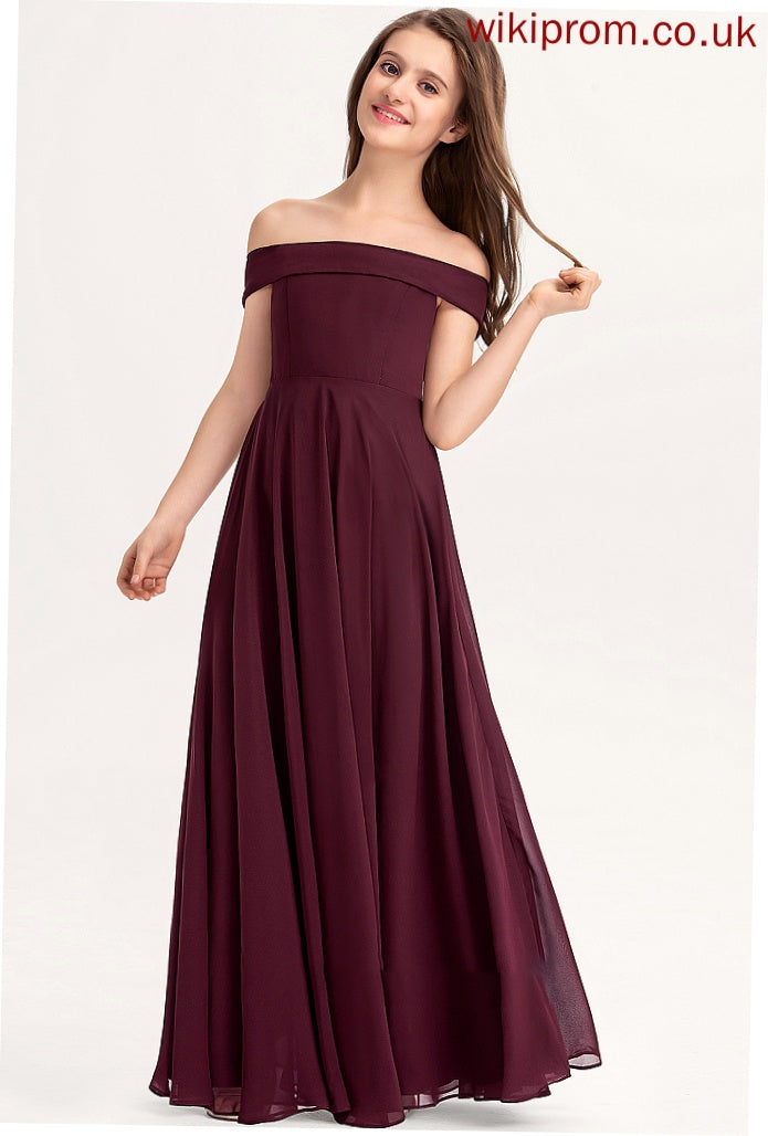 Chiffon Junior Bridesmaid Dresses Nathalie Floor-Length A-Line Off-the-Shoulder