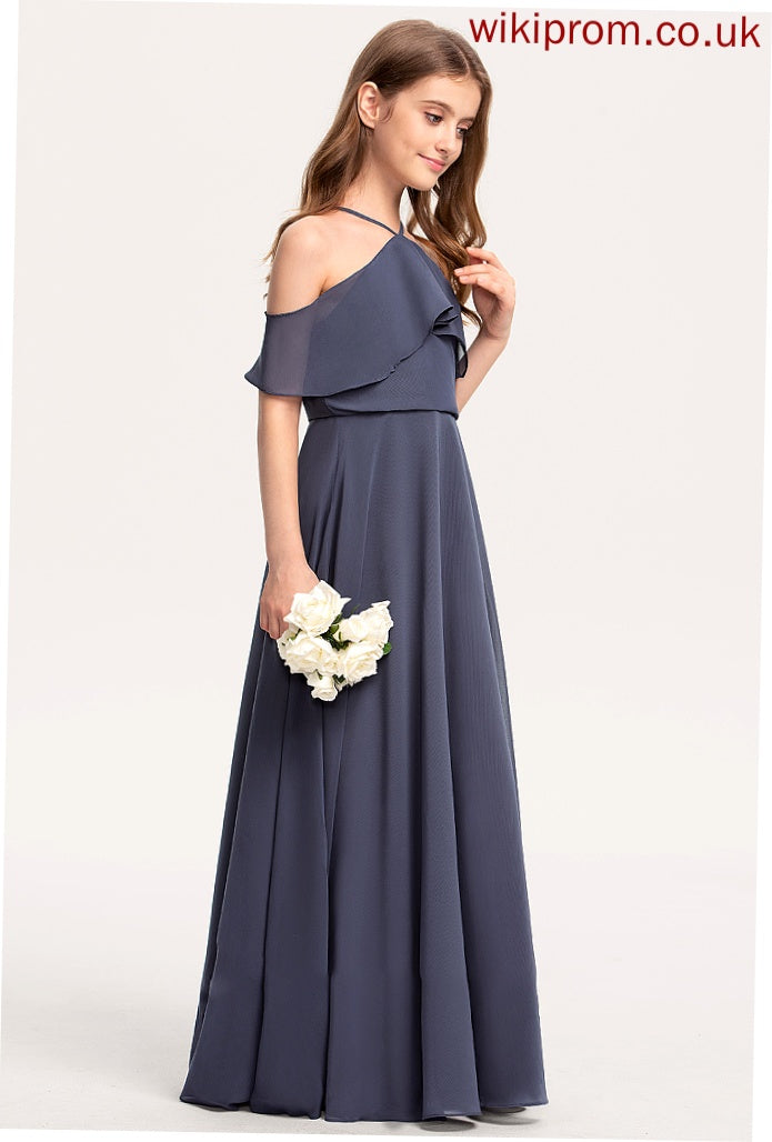 Junior Bridesmaid Dresses Cascading Ruffles Floor-Length Off-the-Shoulder Izabelle A-Line With Chiffon