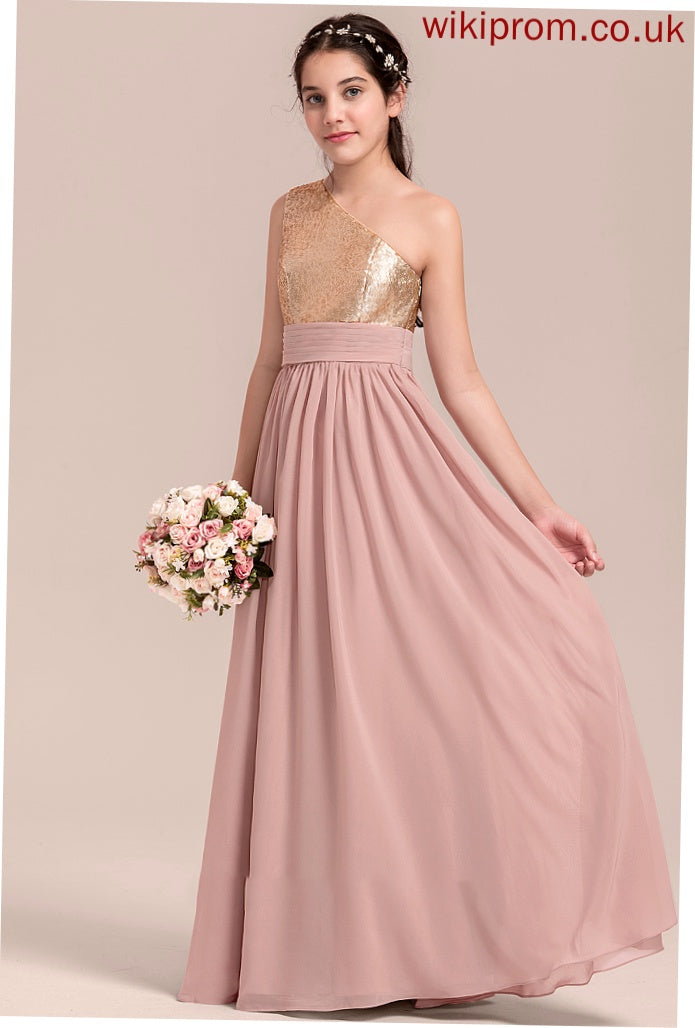 Chiffon One-Shoulder Junior Bridesmaid Dresses With A-Line Mckenzie Floor-Length Ruffle