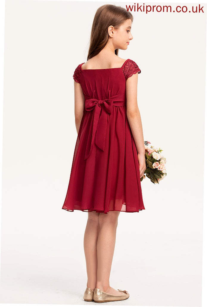 Short Square Knee-length Flower Girl Chiffon A-Line Sleeves Harriet Neckline - Dress Flower Girl Dresses