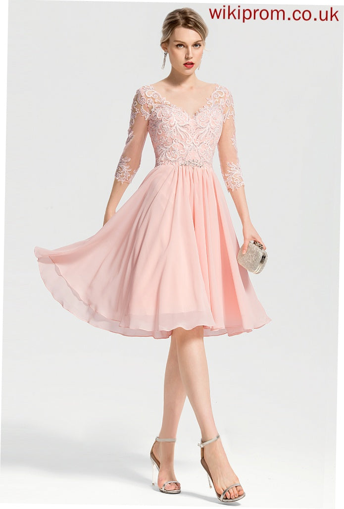 Chiffon Wedding Dresses Beading With Dress Wedding Lace A-Line Adeline V-neck Knee-Length