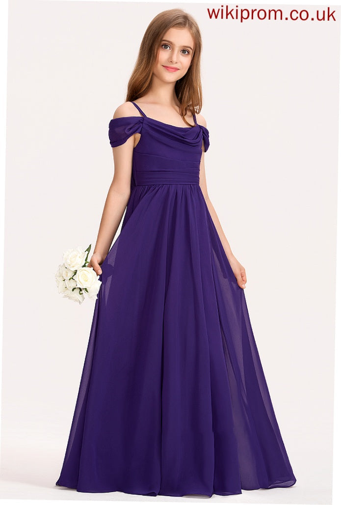 Off-the-Shoulder A-Line Junior Bridesmaid Dresses Chiffon Hilda Ruffle Floor-Length With