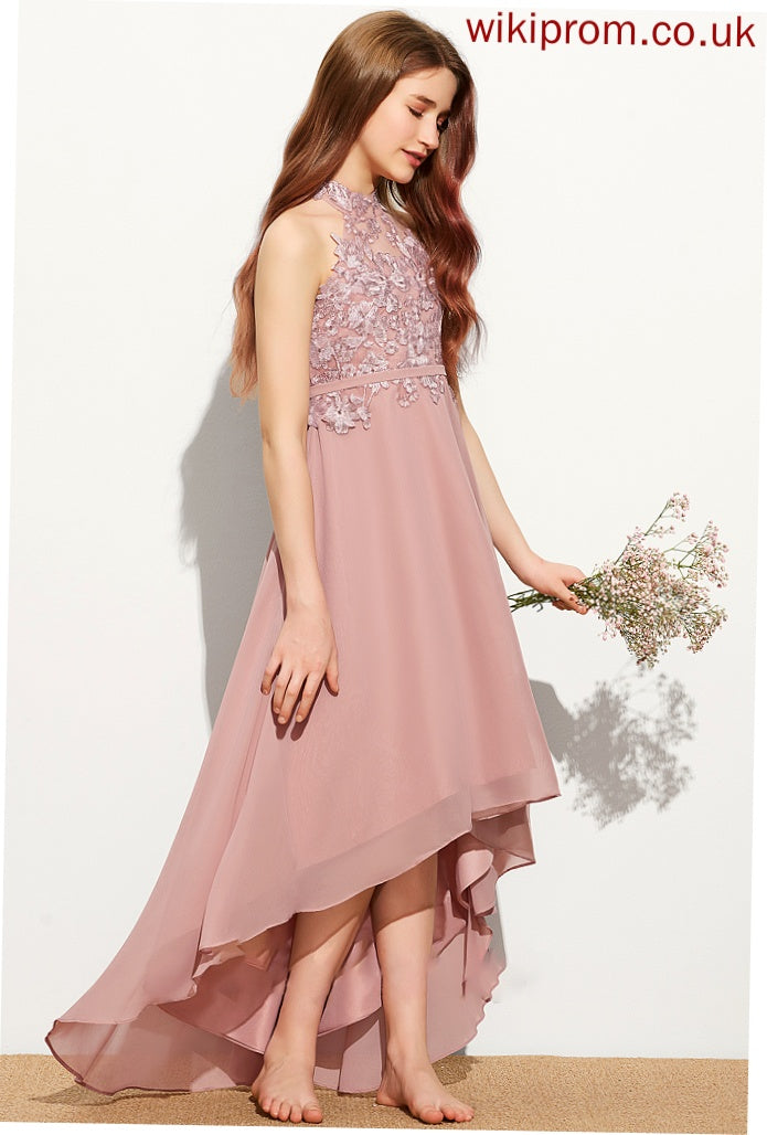 Lace Asymmetrical A-Line Chiffon Cecelia Neck Scoop Junior Bridesmaid Dresses