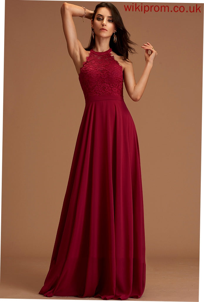 Lace Chiffon Dresses Club Dresses Sleeveless Carina Round Maxi A-line Neck Chiffon