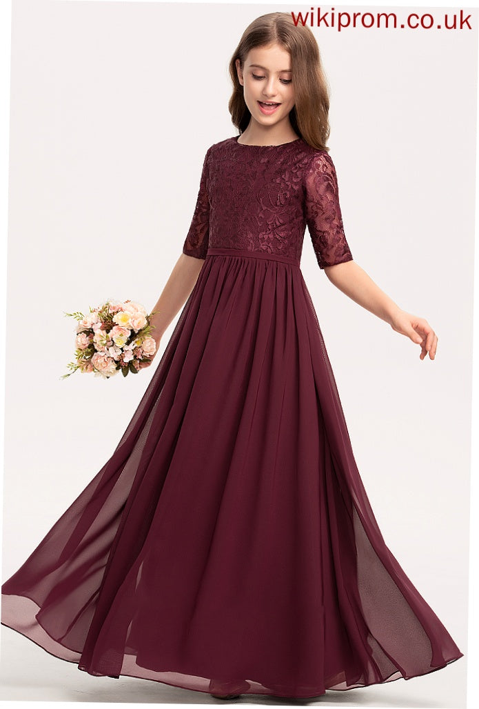 Chiffon Scoop Lace Junior Bridesmaid Dresses A-Line Camila Neck Floor-Length