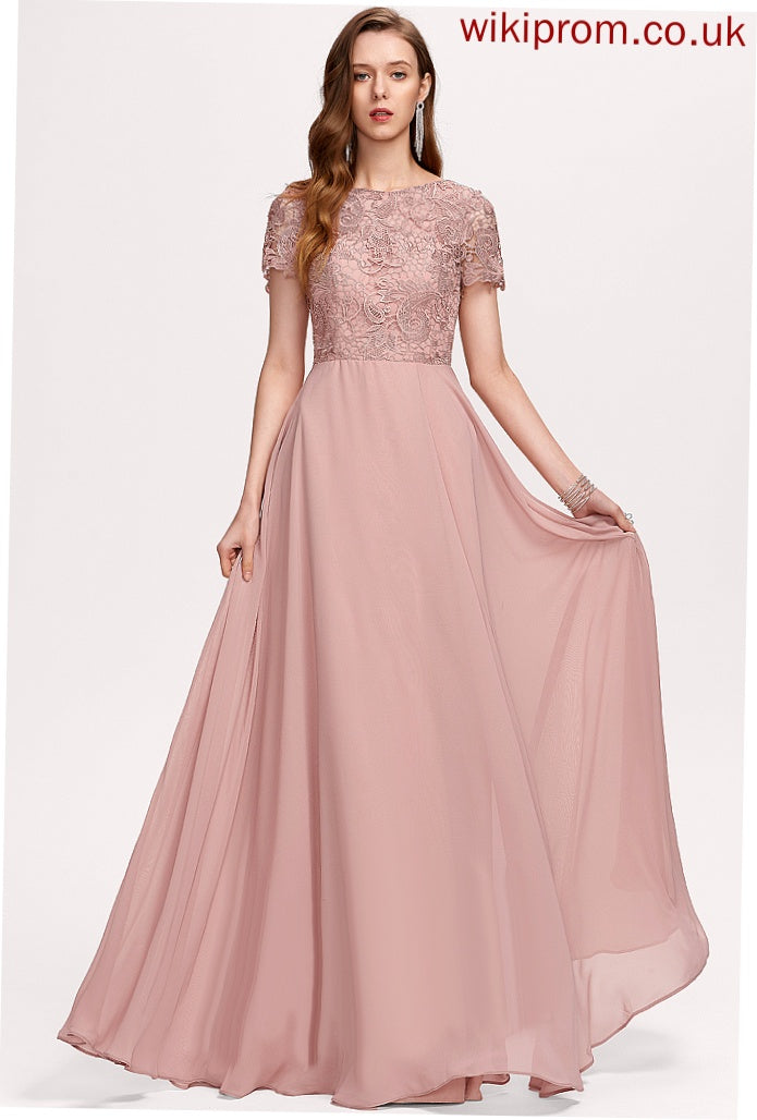 Prom Dresses Lace Chiffon Scoop With A-Line Floor-Length Sequins Roberta