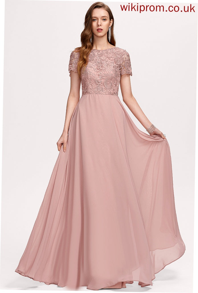 Chiffon Lace Floor-Length A-Line Scoop Prom Dresses Ally