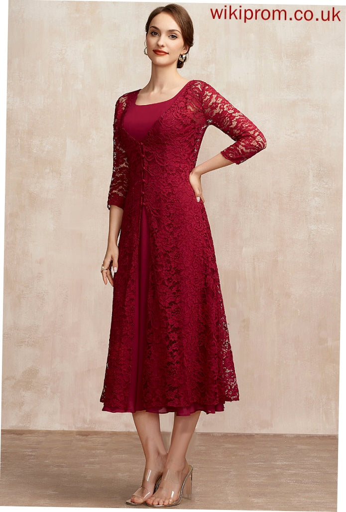 Cocktail Neck Chiffon Dress Scoop Katherine Tea-Length A-Line Cocktail Dresses