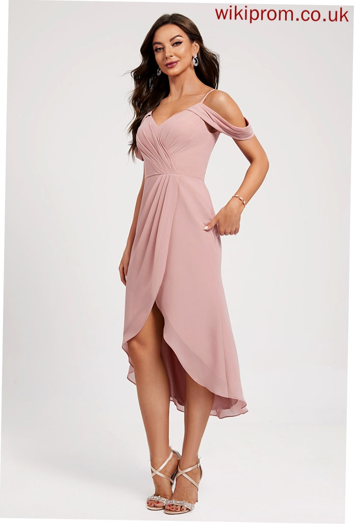 Chiffon Cocktail Dresses Split Asymmetrical With Cocktail Sheath/Column Pleated V-neck Front Aubrey Dress