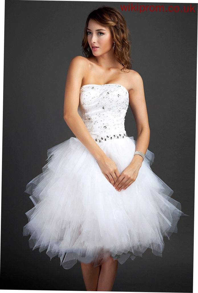 Homecoming Appliques Ivy Lace A-Line Sweetheart Beading Homecoming Dresses Cascading Dress Ruffles Tulle With Sequins Knee-Length