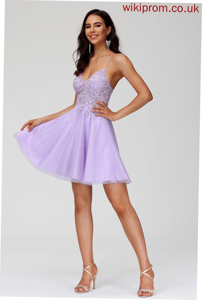 Tulle Homecoming Beading Dress With Homecoming Dresses A-Line Setlla Short/Mini Lace V-neck