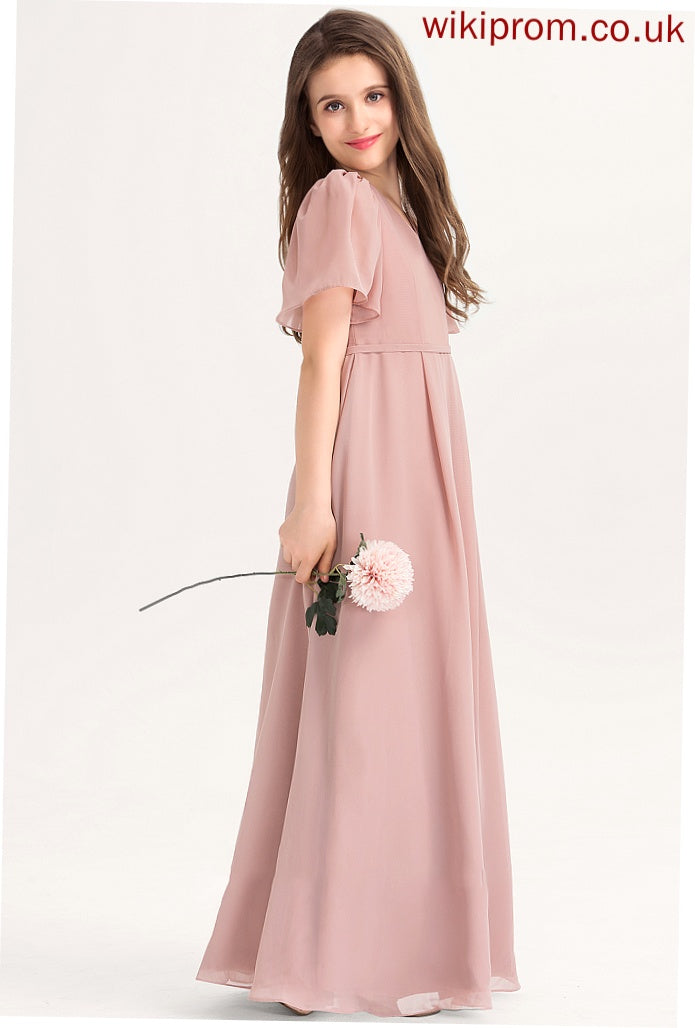 Jada Floor-Length V-neck With A-Line Bow(s) Chiffon Junior Bridesmaid Dresses