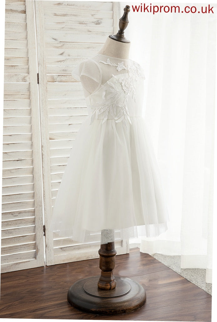 A-Line Neck Flower Girl Scoop Sleeveless Flower Girl Dresses Tulle/Lace Dress Ally Knee-length -